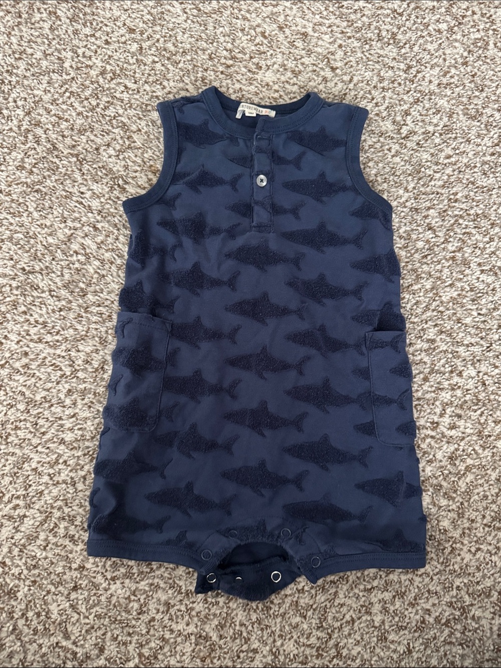 Baby Sleeveless Navy Shark Sleep Romper